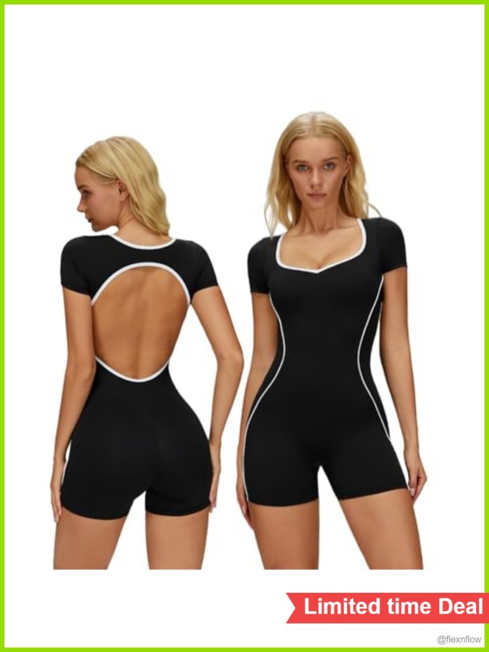 Open Back Workout Jumpsuit Romper Built-in Bra Athletic Short Sleeve
